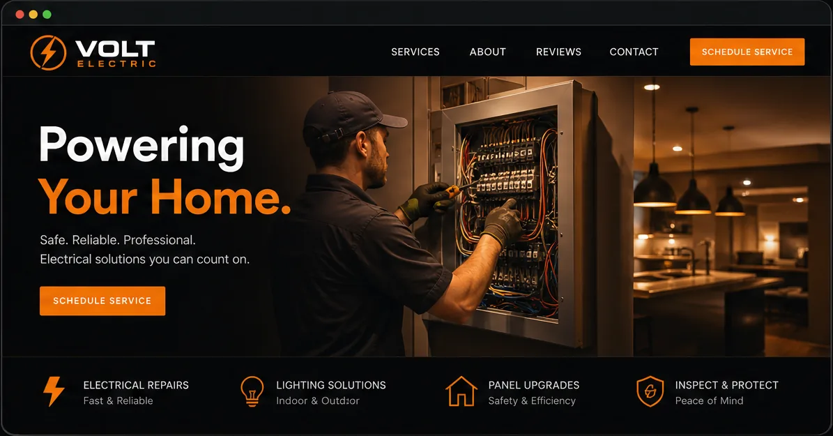 Volt Electric website concept — an electrician working in a panel